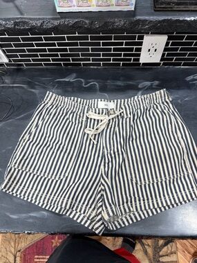 BKE Navy & White High Waist Striped Drawstring Shorts